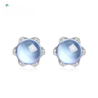 wholesale S925 sterling silver gold-plated new simple and fashionable small flower natural topaz earrings, women's niche earrings wholesale-Thick Silver Platinum>925 Silver