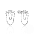 wholesale 925 Sterling Silver Hot-selling Double Chain Tassel Diamond Studded Rivet Versatile Earrings-0-6