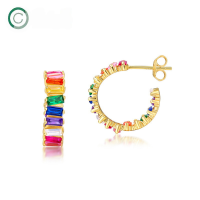 wholesale S925 Sterling Silver Rainbow Ear Hoop Women's。-10K gold + swimming paint  925 silver