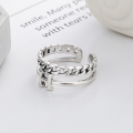 wholesale S925 sterling silver double-layer chain mixed with H letter open ring Korean-style design sense ins wind index finger ring-0-1