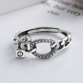 wholesale S925 Sterling Silver Vintage Thai Silver Distressed Trendy Geometric Openwork Chain Ring for Men and Women-0-2