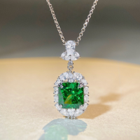 wholesale S925 Sterling Silver Radiant Cut Necklace for Women, Fully Set with High Carbon Zirconia, Emerald Green Pendant Wholesale-Cross Chain-XL026 925 Silver
