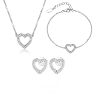 wholesale 925 Sterling Silver Heart-shaped Necklace and Bracelet Set, Minimalist Ins Style High-end Jewelry for Women-White Gold-Bracelet 925 Silver
