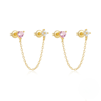 wholesale S925 Sterling Silver Evil Eye Earrings With Moon, Heart, Tassel, And Crystal Inlay-Gold#1 925 Silver