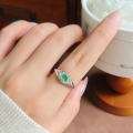 wholesale S925 silver gold-plated, natural green chrysoprase ring with color separation process, lightweight luxury vintage gift for women-0-1