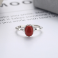 wholesale S925 Sterling Silver Retro Vintage Ethnic Style Ellipse Southern Red Agate Unique Design Fresh and Fashionable Elegant Ring-0-1
