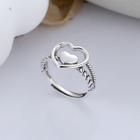 wholesale S925 Sterling Silver Minimalist Design Openwork Heart Stackable Woven Sweet-Edgy Style Adjustable Ring-YFJ607/approx. 2.8g Adjustable opening