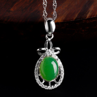 wholesale 925 Sterling Silver Inlaid with Hetian Jasper Pendant Necklace Wholesale Tourist Attraction Green Jade Pendant-Jadeite 6*8mm pendant (without chain)  925 silver