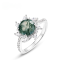 wholesale S925 Sterling Silver Cross-Border New Product Euro-American Style Green Moss Ring for Women, Fashionable Light Luxury Moss Agate Ring Wholesale Customization-0-0