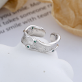 wholesale S925 Sterling Silver Korean-style Irregular Matte Green Zircon Trendy Open Ring-0-1