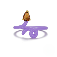 wholesale S925 Sterling Silver Designer Candy Macaron Color Enamel Drop Ring, Hot-selling Creative Open Adjustable Band-Gold-light purple Adjustable opening