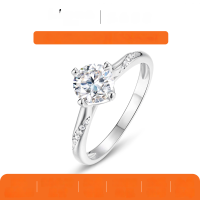 wholesale S925 Silver Four-Prong Moissanite Ring with Side Stones, Women's Simple Style, Cross-Border Best Seller, Ready for Wholesale-Silver 1 carat (with certificate)  8 US
