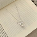 wholesale S925 Sterling Silver Gentle Bow Pearl Necklace for Women, Light Luxury Exquisite Niche Design Sweet Pearl Collarbone Chain-0-3