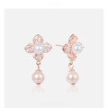 wholesale Rose gold plated S925 silver pearl clover flower ear stud earrings Korean retro elegant gentle zircon earrings-0-1