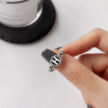 wholesale Sterling Silver Minimalist H Letter Adjustable Open Ring for Women, Fashionable and Unique Niche Smiley Hand Accessory-0-5