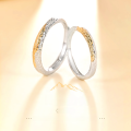wholesale 925 Sterling Silver Sunset Golden Mountain Couple Ring, Small and Minimalist, High-end Ins Style Unisex Open Adjustable Band for Qixi Festival-0-0