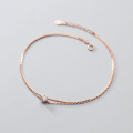 wholesale S925 Silver Ankle Bracelet for Women Korean Style Lady Simple and Fresh Double Layer Single Diamond Snake Chain Foot Jewelry S4391-0-2
