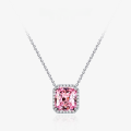 wholesale 925 Silver Geometric 10*11mm Setting 10ct Pink High Carbon Diamond Pendant Necklace 40+3-0-0