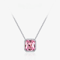 wholesale 925 Silver Geometric 10*11mm Setting 10ct Pink High Carbon Diamond Pendant Necklace 40+3-Pink【N-1869】 Chain length 40+5cm