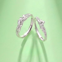 wholesale 925 Silver Clover Flower Couple Rings, Men and Women Matching Pair, Forest Style Minimalist and Elegant Matching Rings for 520 Valentine's Day Gift-[Silver] Lilac Couple Ring / Approx. 3.97g &gt;PR003845 Sterling Silver