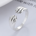 wholesale S925 Sterling Silver Korean-style Creative Cute 3D Cat Paw Hug Adjustable Ring Trendy Fashion-0-0