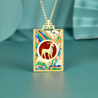 wholesale S925 Silver Dunhuang - Spirit Deer Necklace, High-end Women's Jewelry with Drip-glazed Red Agate Pendant-14K gold>925 silver