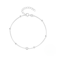 wholesale S925 Sterling Silver Bead Chain Bracelet With Zircons, A Classic And Versatile Women's Accessory For Layering-Platinum 925 silver