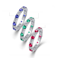 wholesale S925 silver lightweight luxury high-end elegant women's ring with green, red, and blue gemstones, cross-border best-selling new moissanite ring-Moissanite + Cultivated Red Ruby 3.0>Mei No. 5