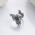 wholesale S925 Sterling Silver Bold Chinese Style Heavy Duty Zodiac Dragon Open Ring Unique Trendy Fashion Index Finger Ring-0-1