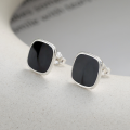 wholesale S925 Sterling Silver Korean Japanese Style Simple Sweet and Cool Resin Black Surface Letter CD Stud Earrings, Versatile Minimalist Earrings-0-1