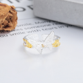 wholesale S925 Sterling Silver Fashion Korean Style Gold Edged Three-Dimensional Butterfly Open Ring Personality Elegance Ring-0-2