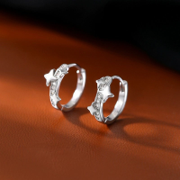 wholesale S925 Sterling Silver Star Zircon Ear Clips, Popular Ear Hoops, Niche Design, High-End Zircon Ear Jewelry-Star Zircon Earrings--White Gold 925 Silver