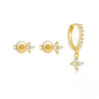 wholesale S925 Sterling Silver With Inlaid Zircons Star And Moon Marquise Earrings, Ear Hoops, Popular Among European And American Ins Trendsetters-3-piece set - Gold#4&gt;925 silver