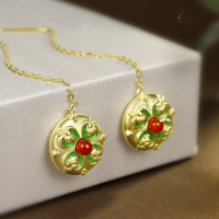 wholesale 925 Sterling Silver Inlaid with Red Agate Fashion New Chinese Style Light Luxury Dunhuang-inspired Elegant and Exquisite Ear Threads with a High-end Feel-14K gold 925 silver