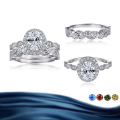 wholesale S925 Sterling Silver 15ct Oval Moissanite Ring Set Women's Stackable Ring High-End Silver Jewelry-0-0