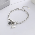 wholesale S925 Sterling Silver Splice-style Irregular Heart with Black Zirconia and Single Diamond Accent Bracelet, Korean Version Sweet and Edgy Style for Women-0-0