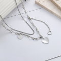 wholesale S925 Sterling Silver Korean Style Ins Double Layer Fringe Black and White Checkerboard Heart Collarbone Necklace Trendy Pendant-0-2