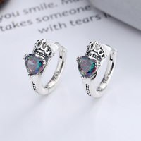 wholesale S925 Sterling Silver Unique Retro Niche Design Crown Inlaid with Dazzling Gemstone Cool Trendy Earrings-YFR104/approx. 6.8g 925 silver