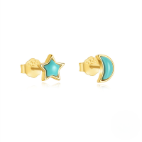 wholesale S925 Sterling Silver Star Moon Turquoise Necklace Bracelet Ring Earring Set-Gold-Earring #2 925 Silver