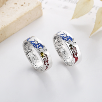 wholesale S925 Sterling Silver Retro Artistic National Tide Enamel Auspicious Clouds Koi Fish "Year After Year Abundance" Implied Meaning Unisex Ring-855J/matt about 4.5g opening adjustable