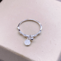 wholesale Sterling Silver Artisan S990 Bamboo Knot Tassel Fortune Pendant Bead Ring, Fashionable Vintage Niche Circle for Girlfriend Gift-0-5