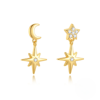 wholesale S925 Sterling Silver Classic Star And Moon Zircon Earrings, Versatile Butterfly And Teardrop Designs-Gold#3 925 Silver