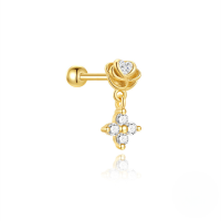 wholesale S925 Sterling Silver Floral Ocean Opal Bead Threaded Helix Ear Cuff With Crystal Accents And Fringe-Single gold #3