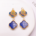 wholesale S925 silver gold-plated natural lapis lazuli four-leaf clover butterfly cylinder charm pendant bracelet DIY semi-finished-0-2