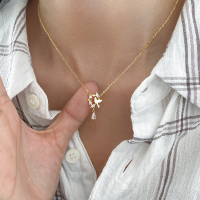 wholesale S925 Sterling Silver Fresh and Sweet Floral Inlaid Diamond Wheat Ear Bird Necklace Elegant Necklace for Women Y01240-Silver S925 silver necklace