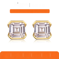 wholesale Gold-plated S925 silver emerald cut moissanite stud earrings with square minimalist design, popular style for women-Gold 1 carat*2 (with certificate)  925 silver