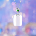 wholesale S925 Sterling Silver Icy White Chalcedony Auspicious Cloud Pendant Necklace for Women, Vintage Chinese Style Elegant Collarbone Chain-0-0
