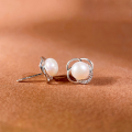 wholesale S925 Sterling Silver Floral Era Pearl Earrings for Women, Vintage Ins French Elegant and Sophisticated Ear Studs-0-1