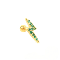 wholesale S925 Sterling Silver Single Lightning Prong-set Zircon Threaded Ear Stud, Trendy Ins Cartilage Piercing Earring-Gold Single-Green Diamond