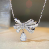 wholesale S925 Sterling Silver Full Diamond Bow Necklace for Women, HW Style Full Diamond Teardrop Chain Fashion Versatile Piece-Butterfly Necklace-XL033 925 Silver